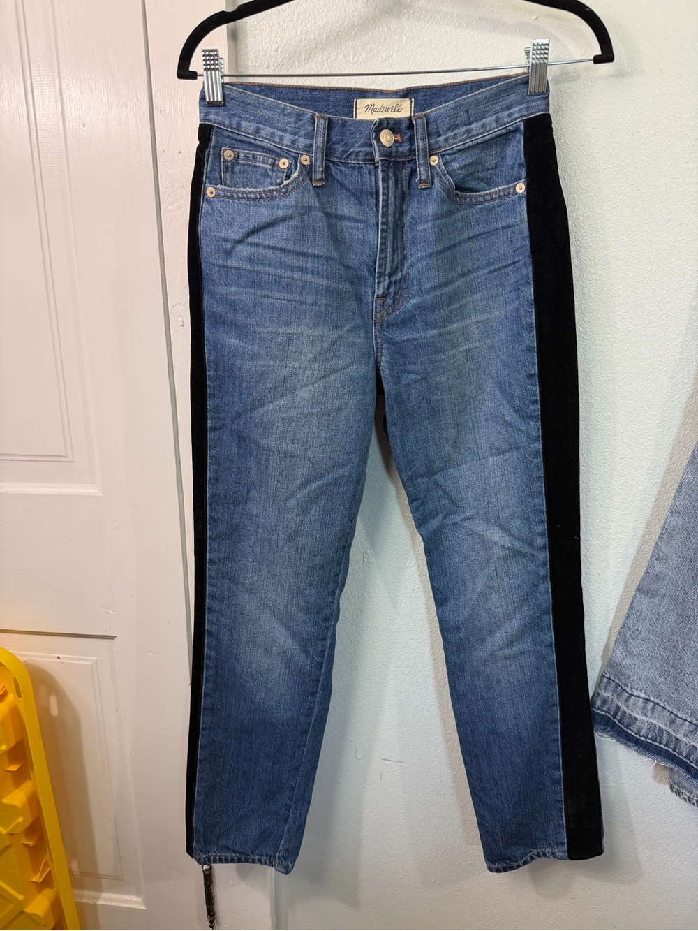 Madewell Blue Denim Straight Leg Jeans with Black Side Stripes